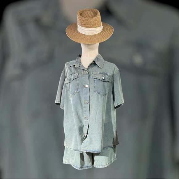 Denim Shirt and Shorts Set - Picture 1 of 4